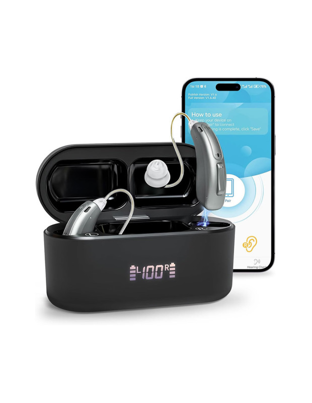 HiSound 5118 rechargeable digital hearing aids, Bluetooth connection, app frequencies adjustment