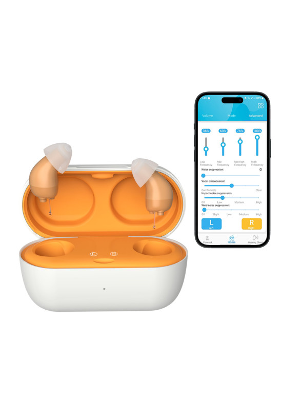 HiSound E6116 digital rechargeable CIC hearing aids, nearly invisible, App frequency adjustment