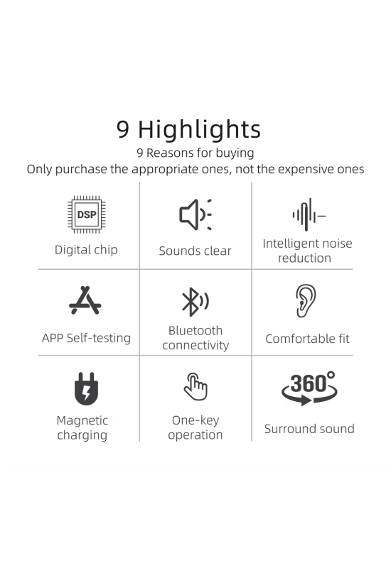 HiSound P18 rechargeable digital hearing aids, with anti-whistle filter, Bluetooth connection, app control
